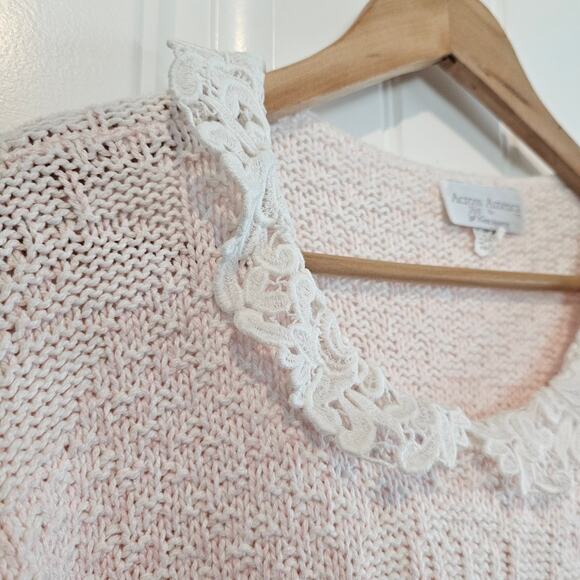 Vintage Lace Sweater Womens Large Pastel Pink 90s Glam Coquette Retro Cottage - Picture 4 of 10